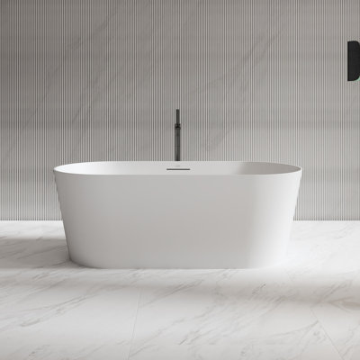 Baignoire de trempage autoportante blanche à surface solide 57 "x 27,5" avec trop-plein et bonde escamotable MonBlari