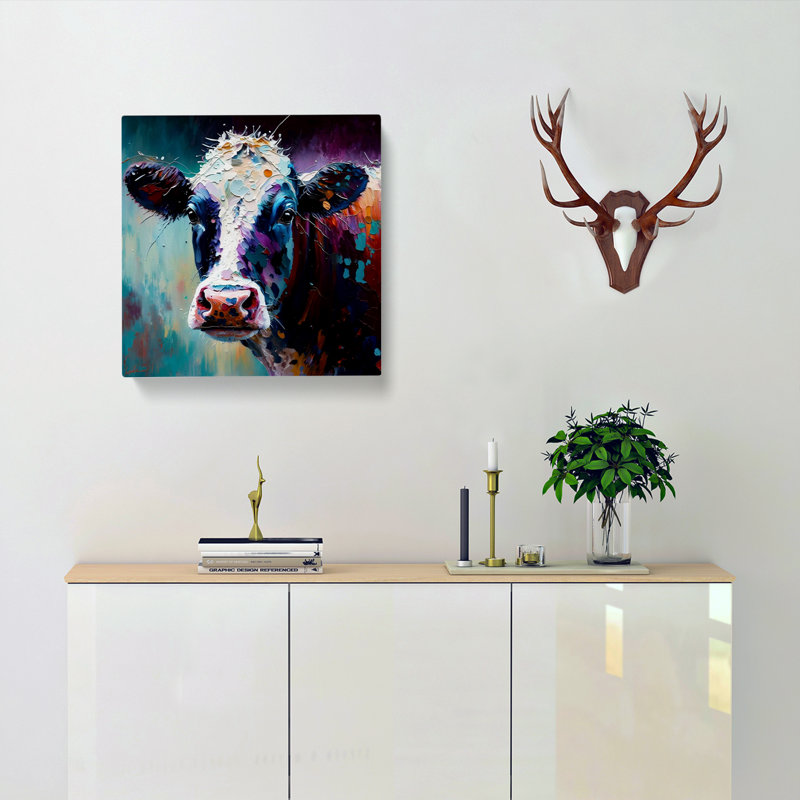 Cow Palette Knife Painting - Print, 35cm H x 35cm W x 3cm D