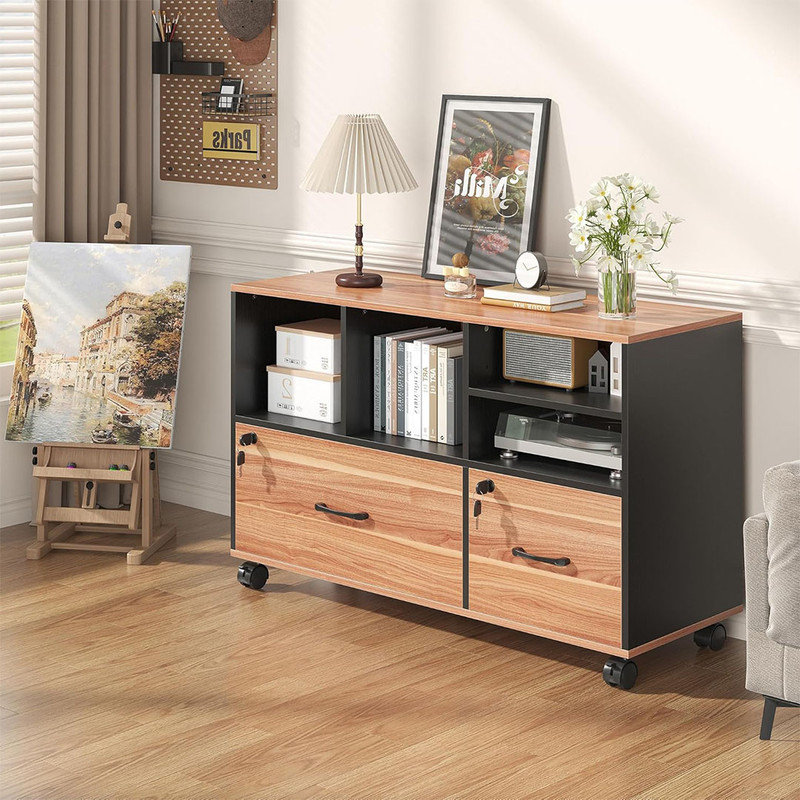 Vertical Filing Cabinet with Lock & Large Drawer, Modern File Cabinet with Charging Station and Adjustable Shelf, fits Letter/A4/Legal Size, Rustic Brown
