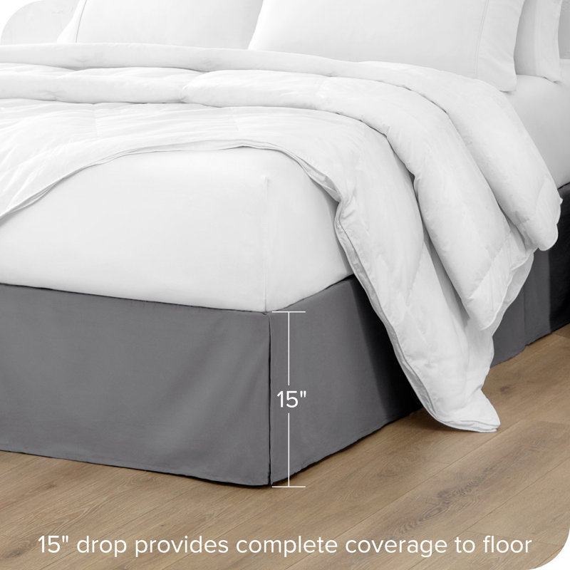Gray Twin Polyester Pleated Bed Skirt with 15" Drop