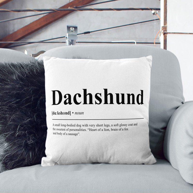 Dictionary Dachshund Typography Square Throw Cushion, 40cm H x 40cm W x 15cm D, Black