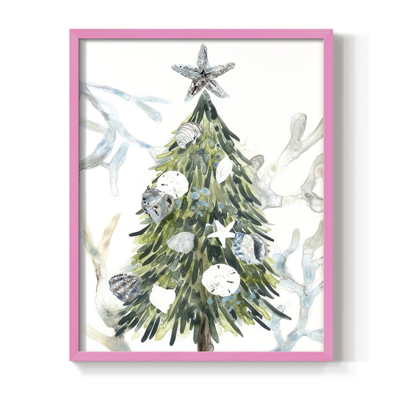 Coastal Christmas Shell Collection, reproduction encadrée B - bois massif, Rose, H 21 po x l 17 po