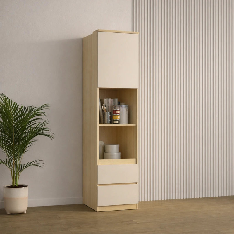 Biannca 215cm H x 45cm W Composite Bookcase, Oak Lindberg/Beige