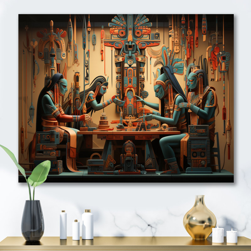 Art amérindien tissant la tapisserie - impression, H 12 po x l 20 po x P 1 po, Toile tendue