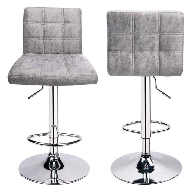 Tabouret de bar carré à dossier réglable, gris