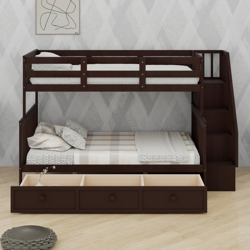 Stairway  Bunk Bed With Drawer, Storage And Guard Rail For Bedroom, Dorm, For Adults, Espresso