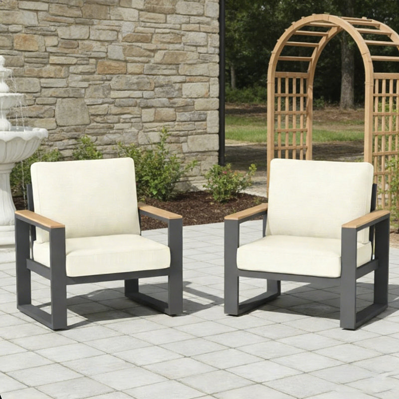 Ensemble de 2 fauteuils de patio en aluminium toutes saisons avec coussins épais et structure durable, Beige