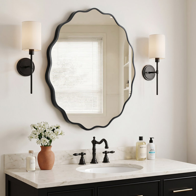 Miroir rond en aluminium, 32 po x 32 po, Noir