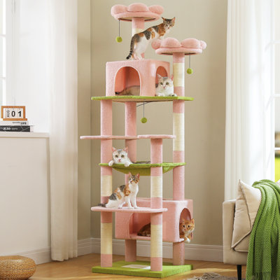 Grand arbre à chat, tour à chat pour grands chats, maisonnette pour chat avec poteaux à griffer et tampons recouverts de sisal, 2 perchoirs rembourrés, double condo et panier pour chats d'intérieur