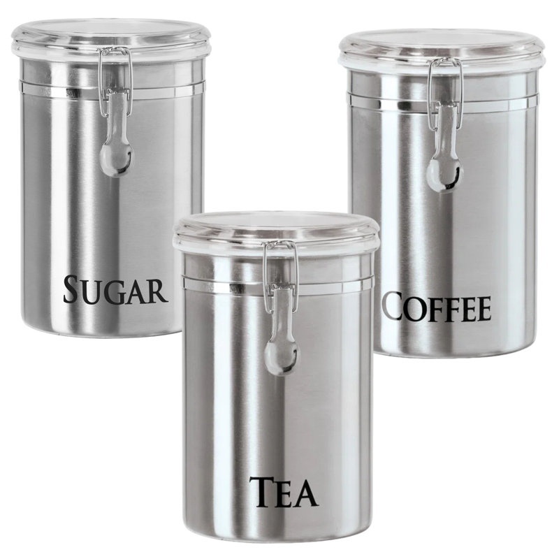 Ensemble de 3 pots en acier inoxydable - Café, thé, sucre