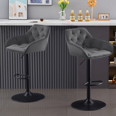 Kafka Velvet Upholstered Adjustable Swivel Bar Stools