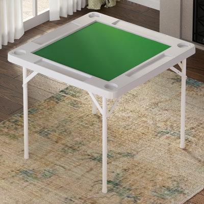 Folding Mahjong Table,portable 4-player Card Game Table With Cup Holders,white