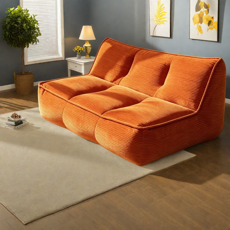 Canapé moderne en velours côtelé orange comprimé, 135 x 99 x 66 cm, canapé confortable pour la maison, Orange
