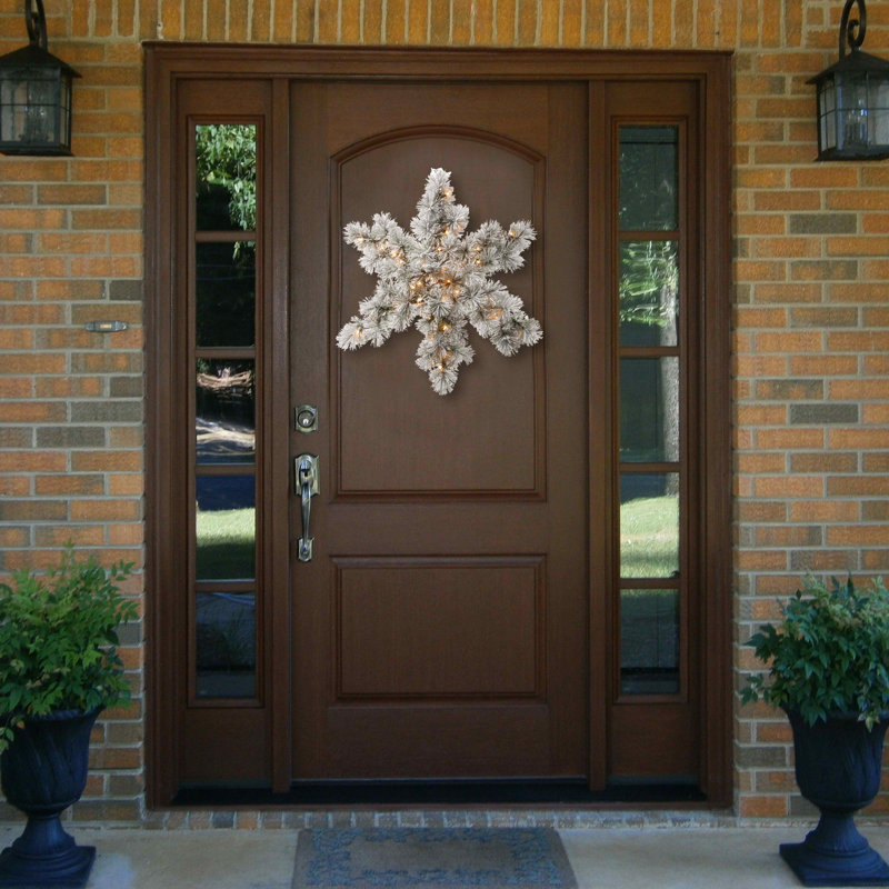 The Holiday Aisle® 32" Snowy Bristle Pine Snowflake with Battery Operated Warm White LED Lights