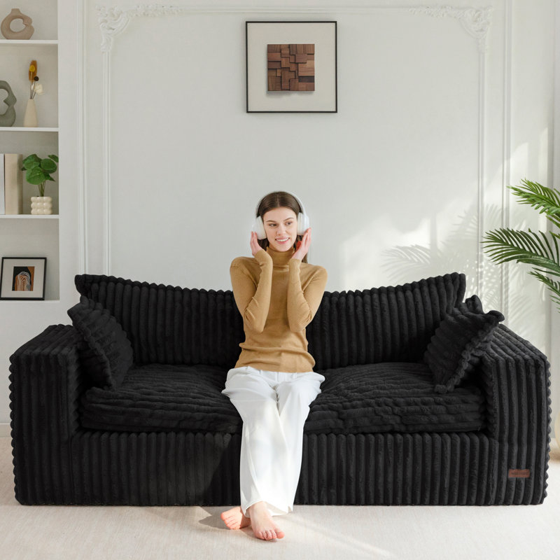 Canapé Bean Bag, Noir, H 25,6 po x l 75,6 po x P 33,5 po