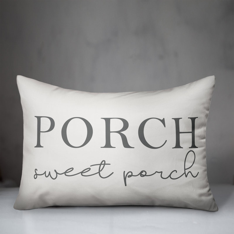 Textual Outdoor Throw Pillow, White/Gray