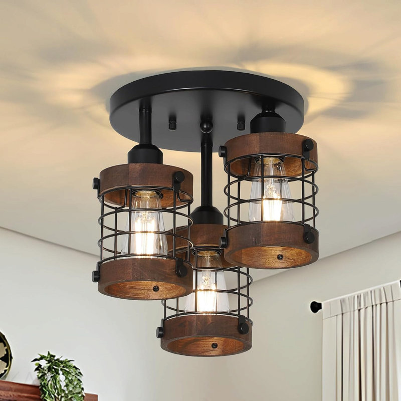 Plafonnier semi-encastré, lustre de ferme 3 lumières