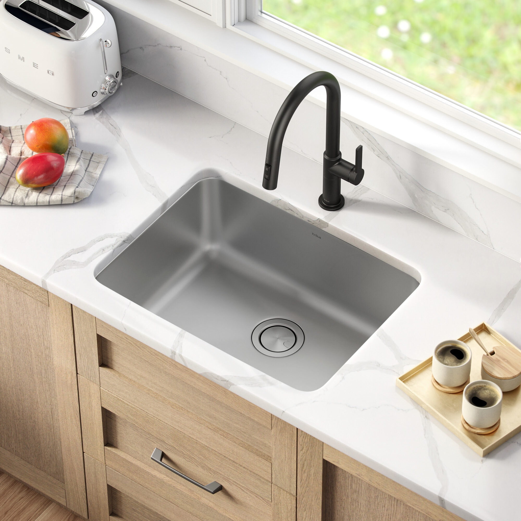 Kraus Dex Series KRAUS 25 L Undermount 16 Gauge Stainless Steel   Dex️ Series Kraus 25 L Undermount 16 Gauge Stainless Steel Single Bowl Kitchen Sink 