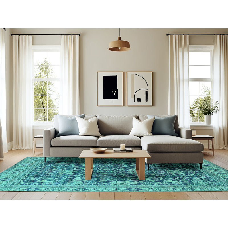 Tapis bleu / bleu sarcelle, Rectangle 6 pi x 9 pi