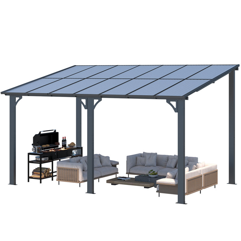 Aluminum Pergola with Canopy, 426.72cm x 243.84cm, Black