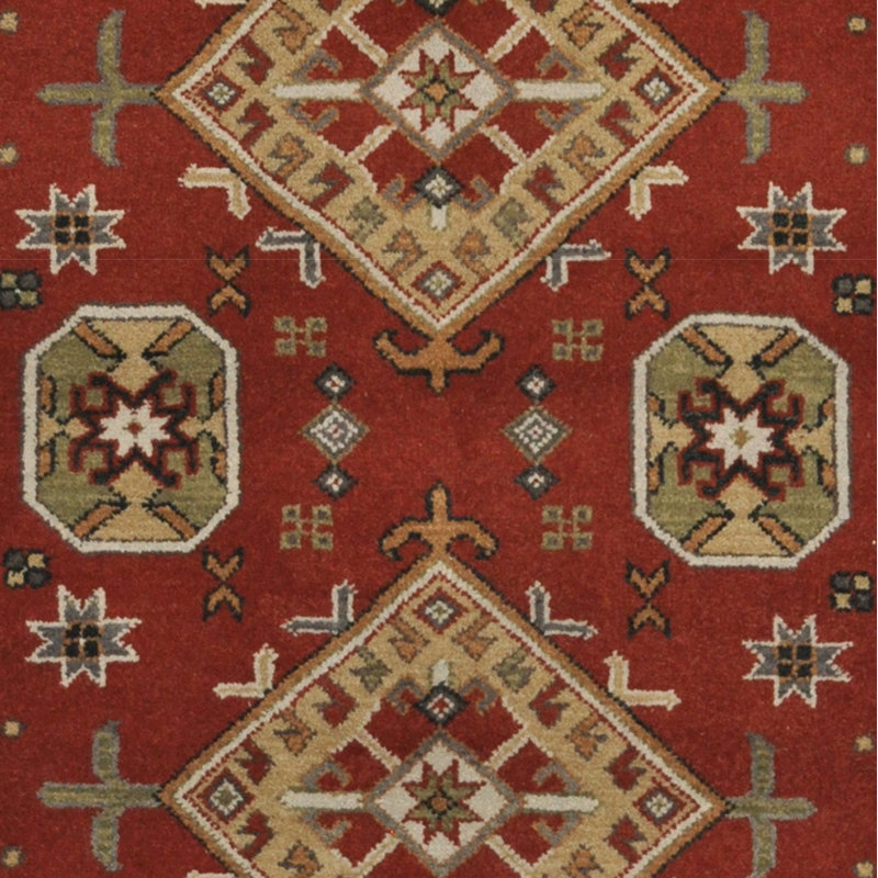 Tapis zone en laine noué la kazak rouille/gris 5 pi 9 po x 8 pi one-of-kind Denzogpa
