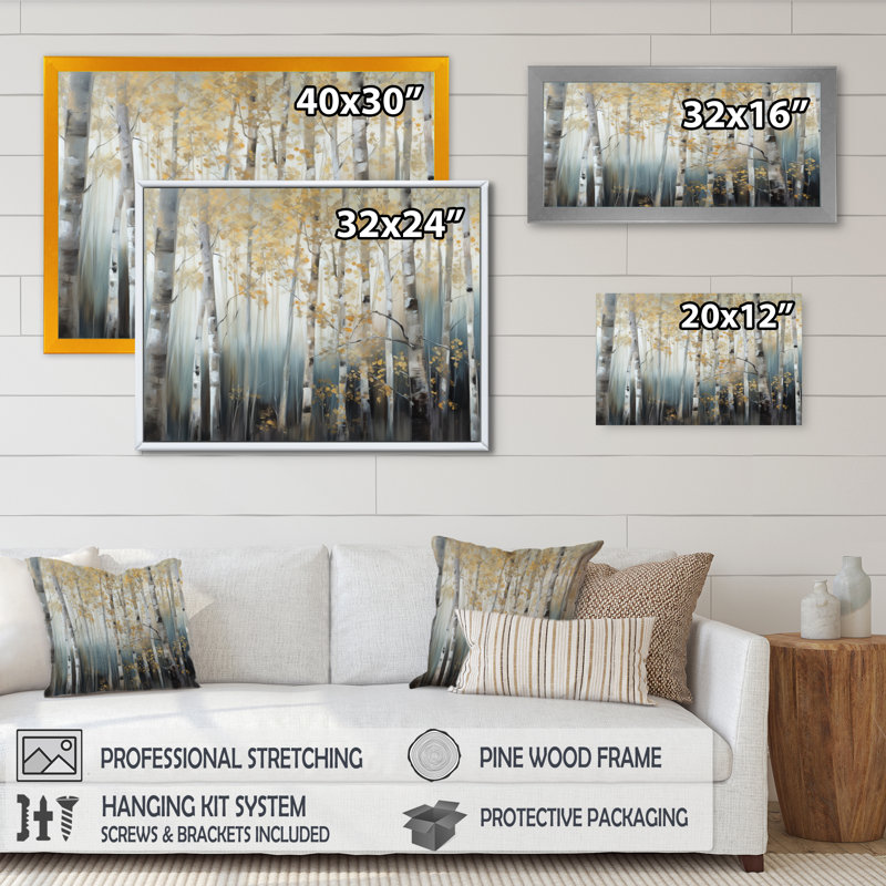 Ruwen Birch Tree Dense Forest V - reproduction d'art sur toile encadrée, H 30 po x l 40 po x P 1,5 po, Cadre flottant noir