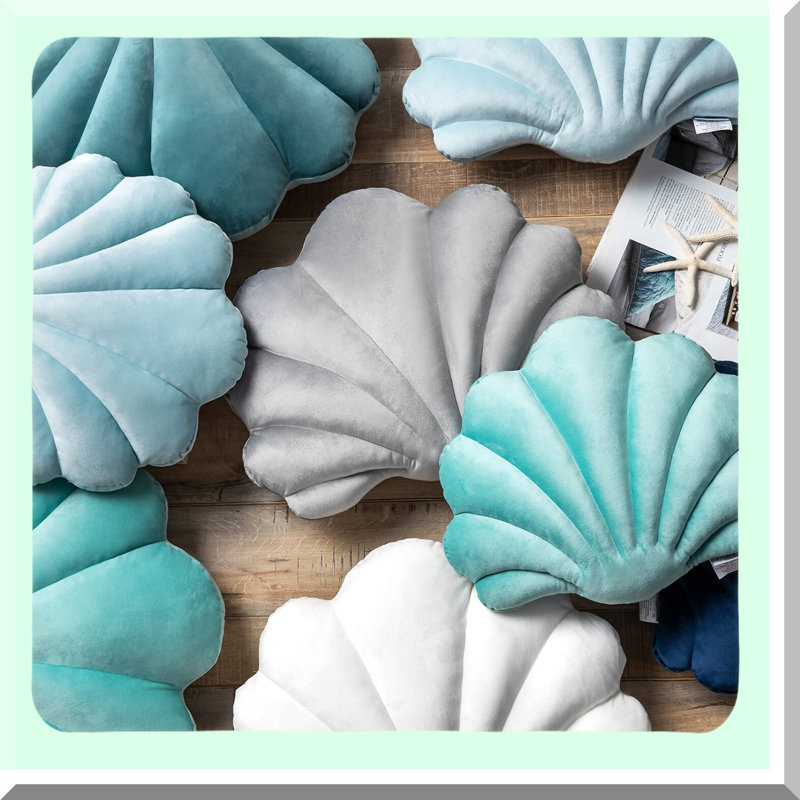 Shell 3D Accent Pillow - Soft Insert Included - Couch Bed Living Room Cushion - Light Blue