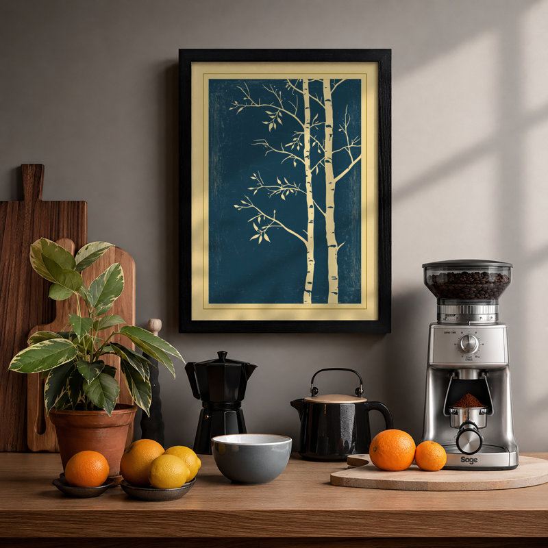 Winter Trees In Blue Japandi - Print, Black, A4 - 29.7 x 21.0 cm