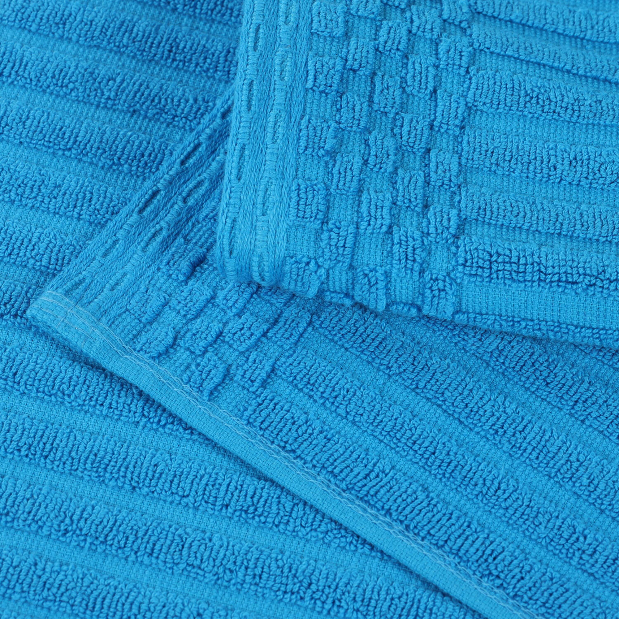 Keshayla Ribbed Cotton Absorbent Heavy 4pc Hand Towel and 2pc Bath Sheet Set, Sky Blue