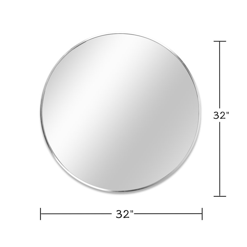 Miroir mural rond avec cadre en métal, 32 po x 32 po, Argent