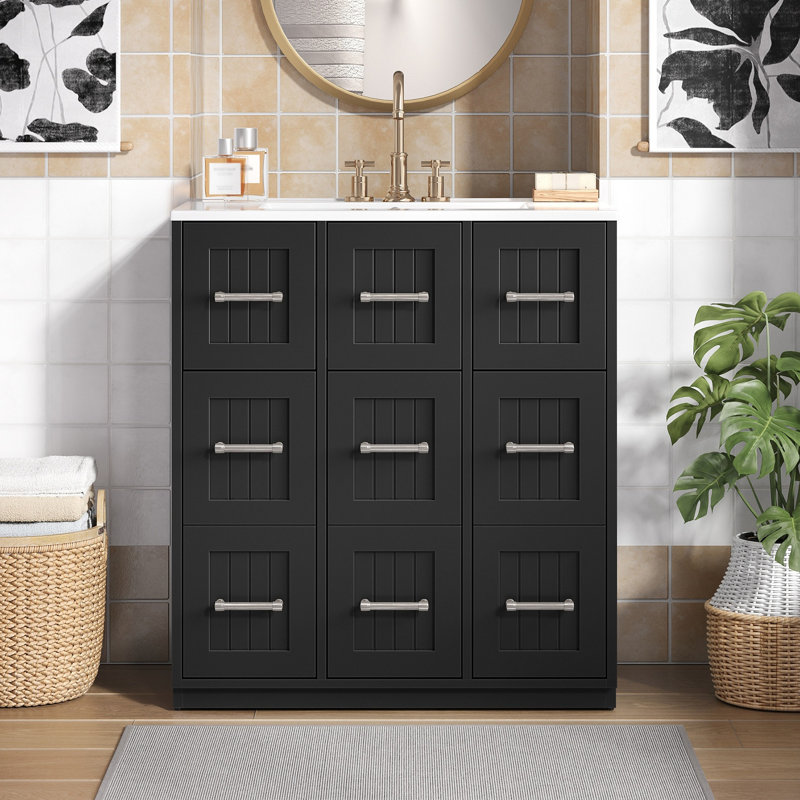Meuble-lavabo de 30 po avec lavabo encastré et tiroirs, surface peinte, portes à fermeture en douceur, armoire de salle de bain avec tiroir basculant