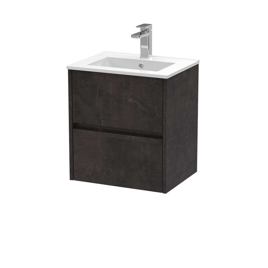 Nuie Metallic Slate Havana Matt Wall Hung 2 Drawer Vanity Unit And Minimalist Ceramic Basin | | Mdf | 500Mm - Image 2