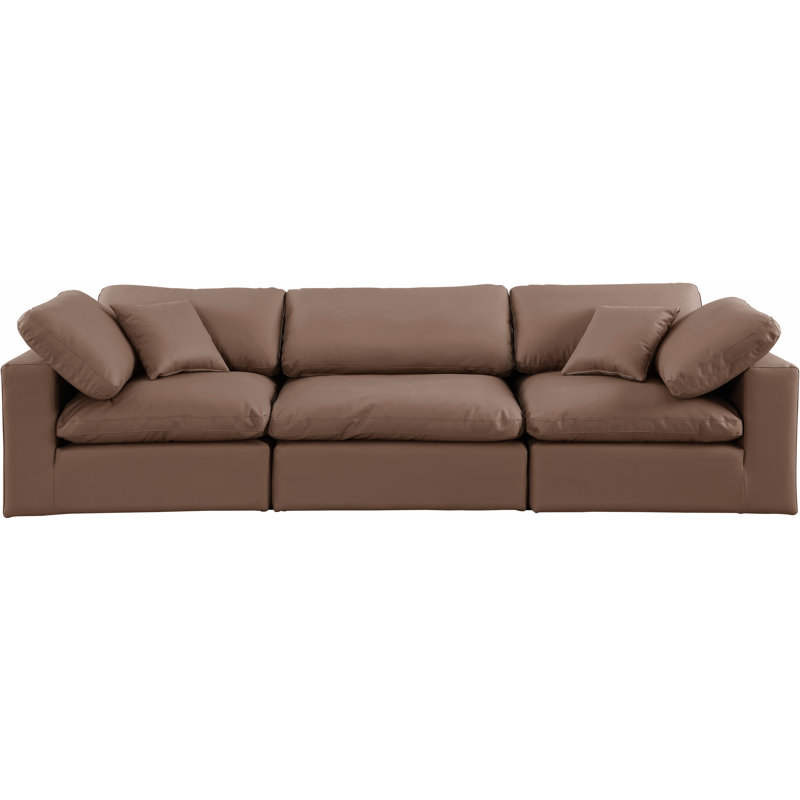 Canapé modulaire 120 po à accoudoirs carrés en similicuir, Cuir brun végétalien