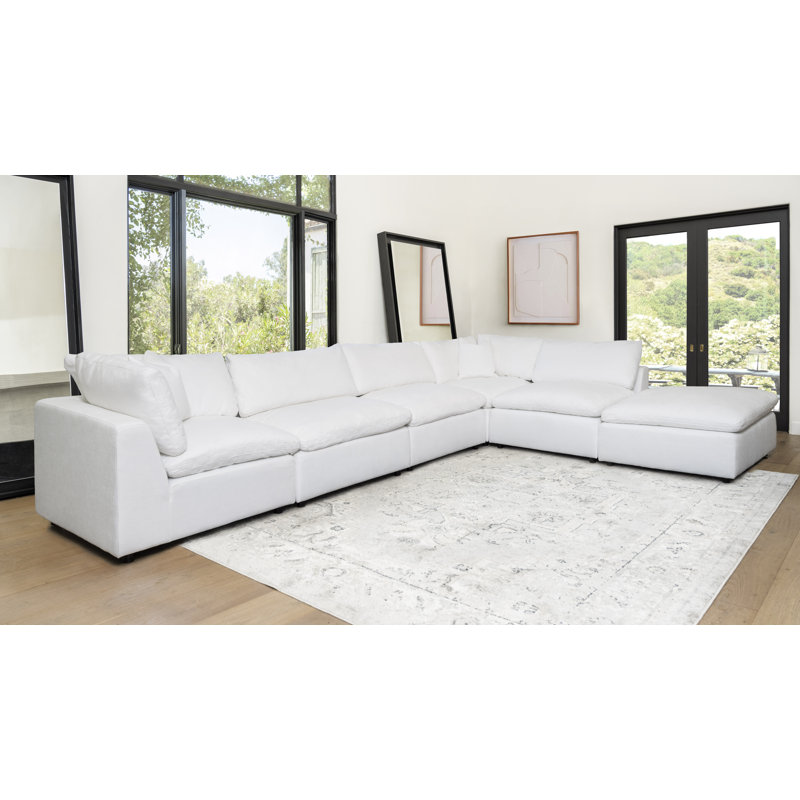 Luxe Stain-Resistant 6Pc L-Shaped Sectional, White