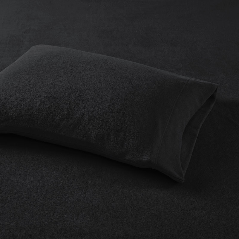 Micro Fleece Sheet Set, Twin Sheet Set with 1 Pillowcase, Black