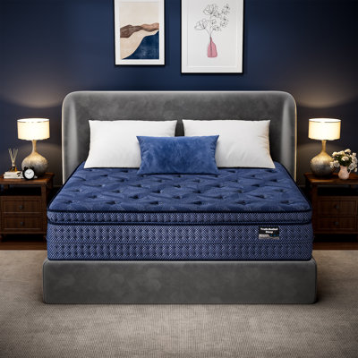 Matelas hybride California King de 35,5 cm (14 po) à plateau européen moelleux, en mousse à mémoire de forme infusée de gel rafraîchissant, avec soutien à 7 zones, soutien des bords et réduction du transfert de mouvement.