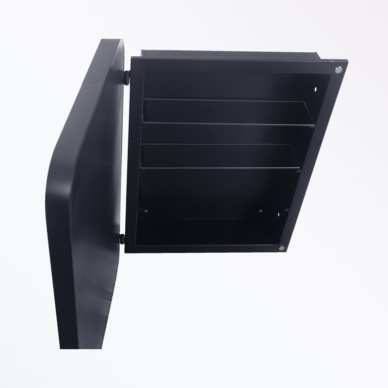 Metal Framed Wall Mirror with storage and Adjustable Shelves, Matte Black