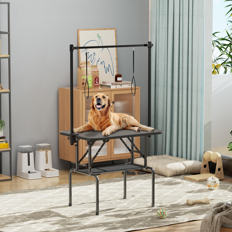 Metal Adjustable and Foldable Folding Grooming Table, 61.5"H x 24"W x 36"D