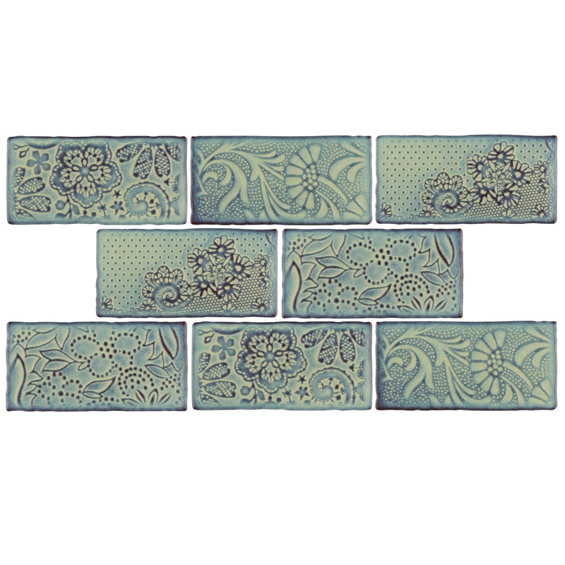 Antic Feelings 3" x 6" Ceramic Patterned Subway Tile, Feelings Aguamarina