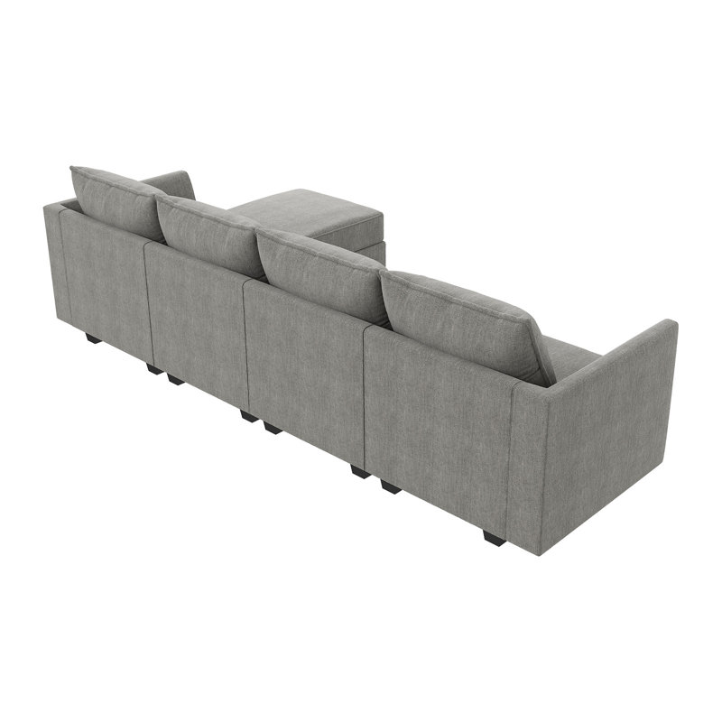 Canapé modulaire réversible en L avec repose-pieds avec rangement Manusite, Gris