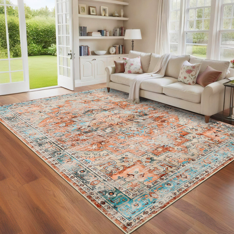 Rectangle Floral Area Rug, Brick Red, 80*150cm