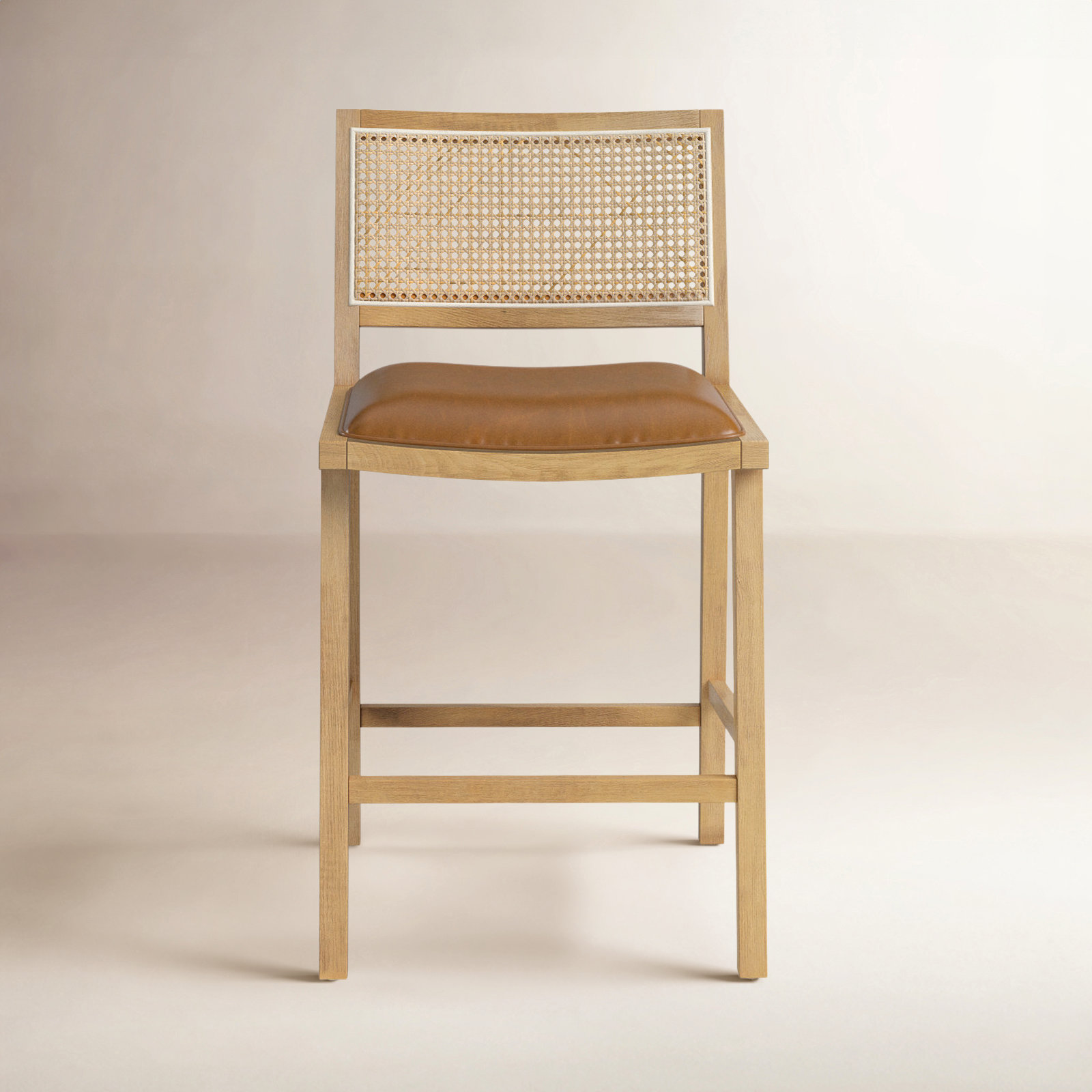 Miraz Cane Stool, Counter Stool (27” Seat Height), Butterscotch Faux Leather