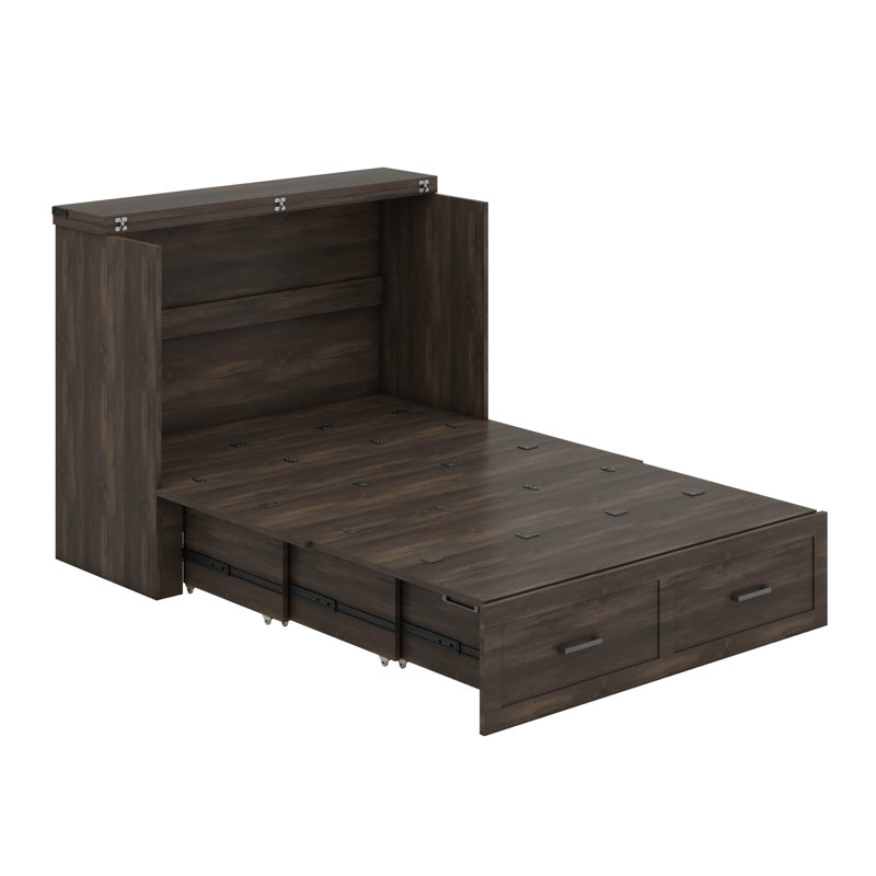 Armoire lit escamotable avec tiroir de rangement et station de charge Murphy, Gris rustique, Double
