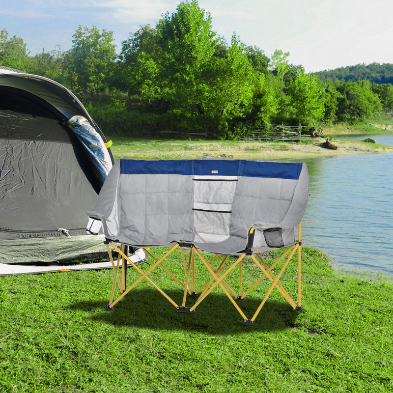 Folding Camping Chair, Navy Blue & Gray
