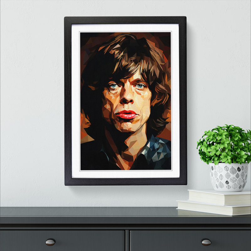 Mick Jagger Cubism - Single Picture Frame Print on Wood, Black Framed, 46cm H x 34cm W x 2cm D