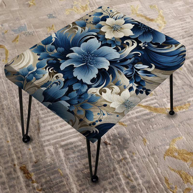 Romantic Cobalt Blue Swirls Victorian Pattern III - Floral Rectangle Ottoman