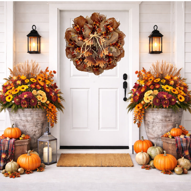 Autumn Wreath Dangling Maple Leaves