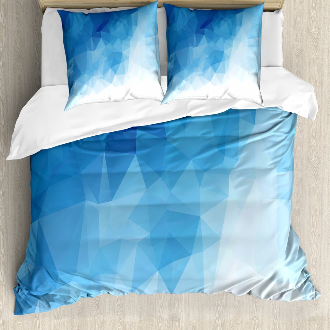 Bettbezug Set, Abstrakt Polygonal Ombre Art, Blau, Baby Blue Blau