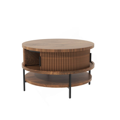Table basse à plateau rabattable avec rangement pour le salon, table centrale de style campagnard 31,5 po avec portes coulissantes et compartiment caché, structure en métal robuste