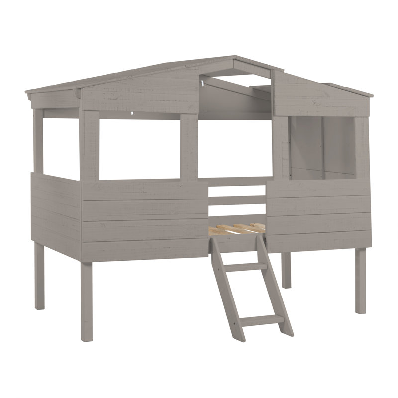 Lit simple Cabana: en bois massif, simple au-dessus de simple, pour enfants, rangement et maison, Gris